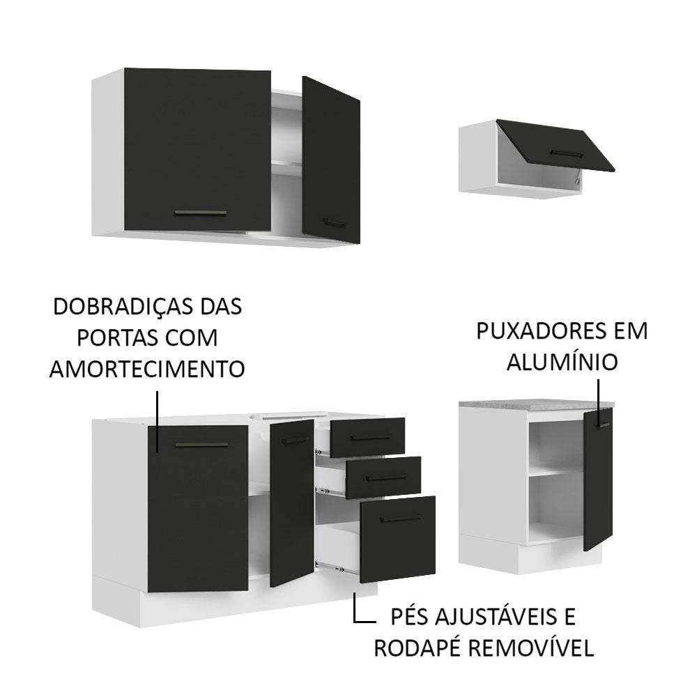 Cozinha Completa Madesa Agata 180003 com Armário e Balcão (Sem Tampo e Pia) - Branco/Preto