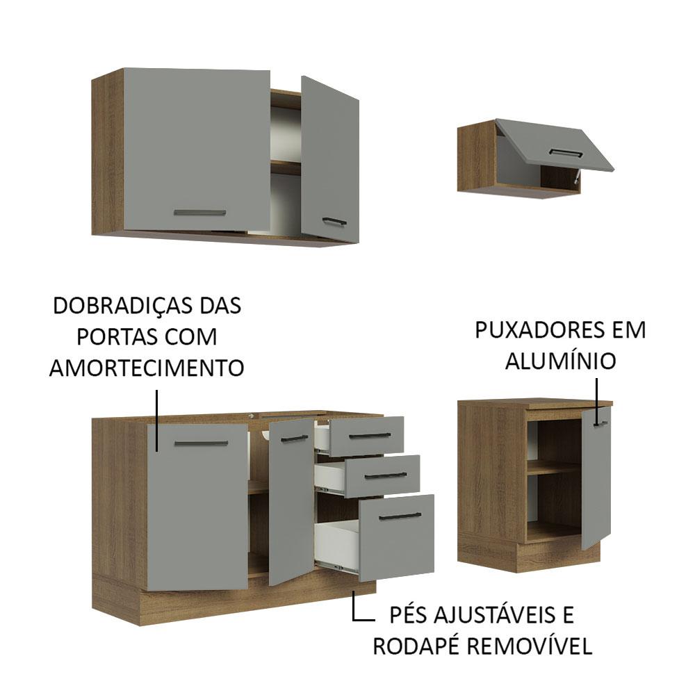 Cozinha Completa Madesa Agata 180003 com Armário e Balcão (Sem Tampo e Pia) - Rustic/Cinza