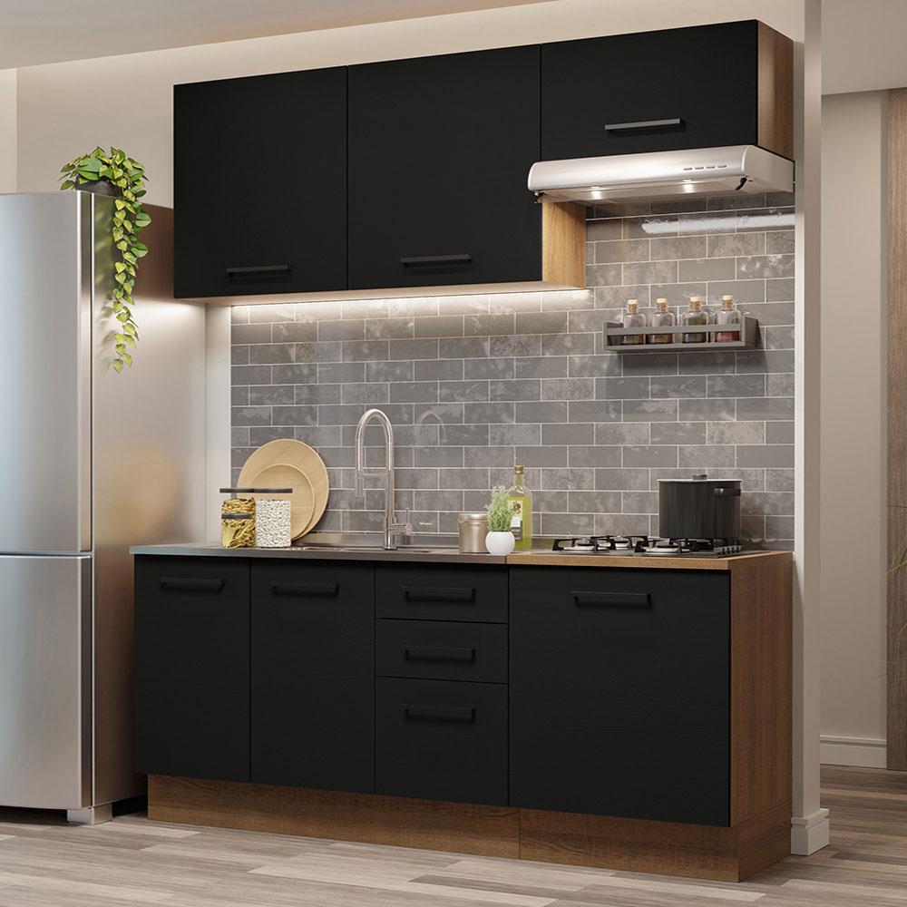 Cozinha Completa Madesa Agata 180003 com Armário e Balcão (Sem Tampo e Pia) - Rustic/Preto