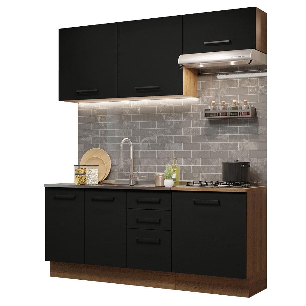 Cozinha Completa Madesa Agata 180003 com Armário e Balcão (Sem Tampo e Pia) - Rustic/Preto