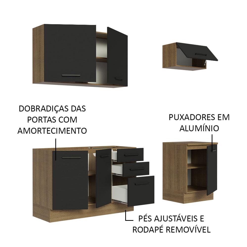 Cozinha Completa Madesa Agata 180003 com Armário e Balcão (Sem Tampo e Pia) - Rustic/Preto