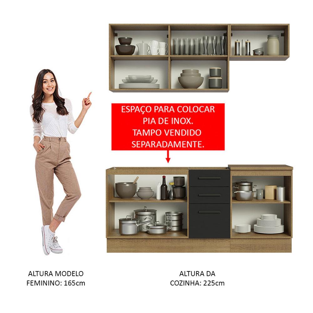 Cozinha Completa Madesa Agata 180003 com Armário e Balcão (Sem Tampo e Pia) - Rustic/Preto