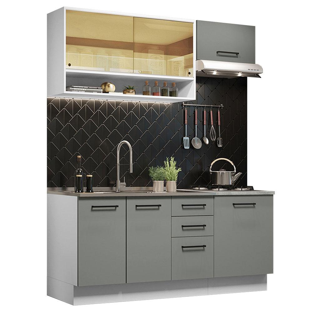 Cozinha Completa Madesa Agata 180004 com Armário e Balcão (Sem Tampo e Pia) - Branco/Cinza