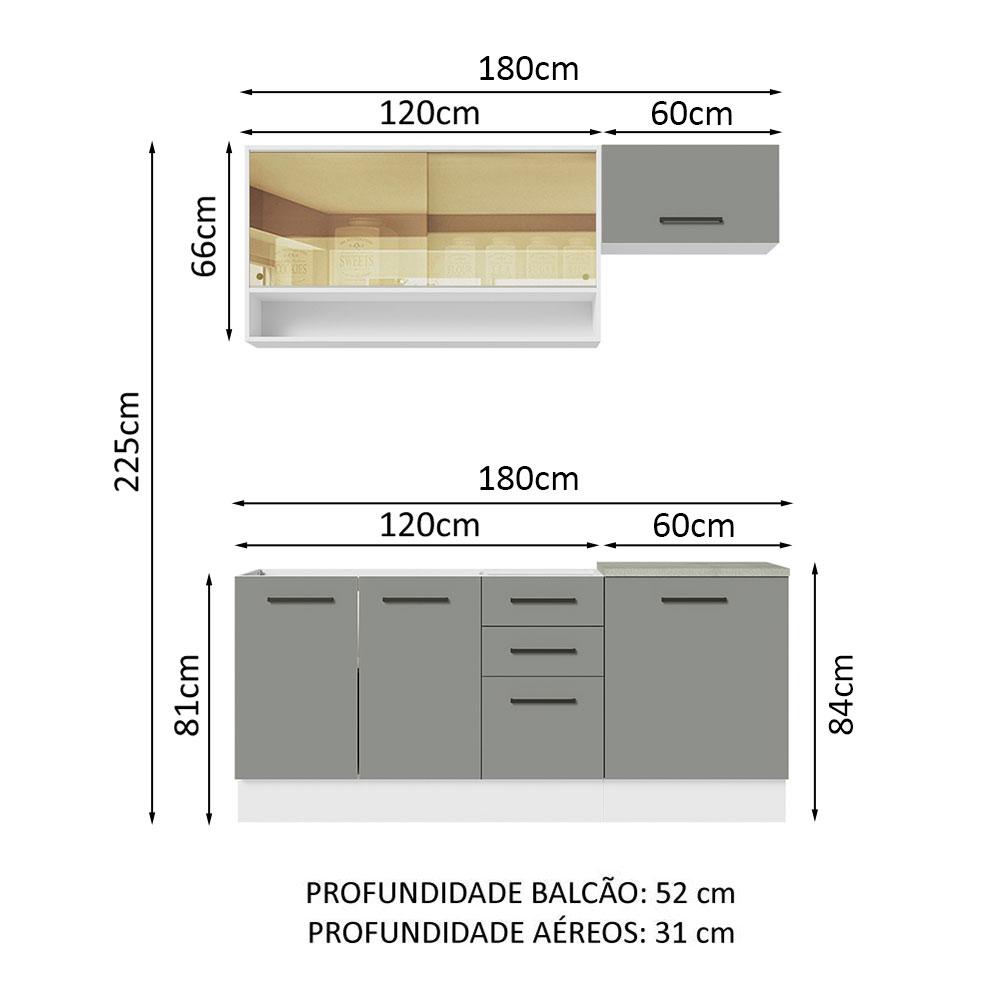 Cozinha Completa Madesa Agata 180004 com Armário e Balcão (Sem Tampo e Pia) - Branco/Cinza