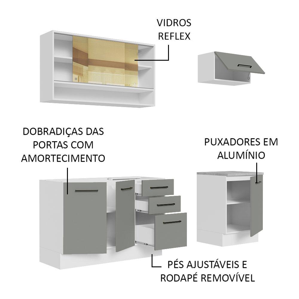Cozinha Completa Madesa Agata 180004 com Armário e Balcão (Sem Tampo e Pia) - Branco/Cinza