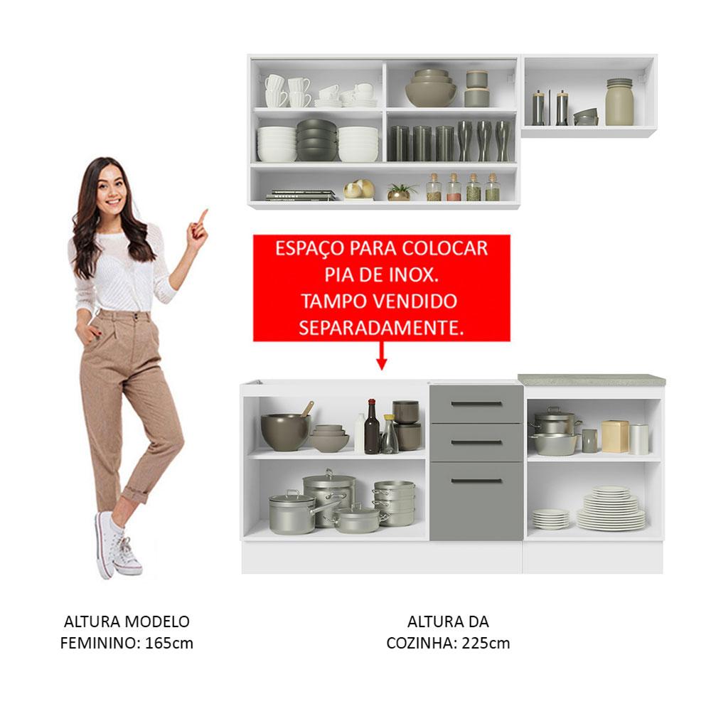 Cozinha Completa Madesa Agata 180004 com Armário e Balcão (Sem Tampo e Pia) - Branco/Cinza