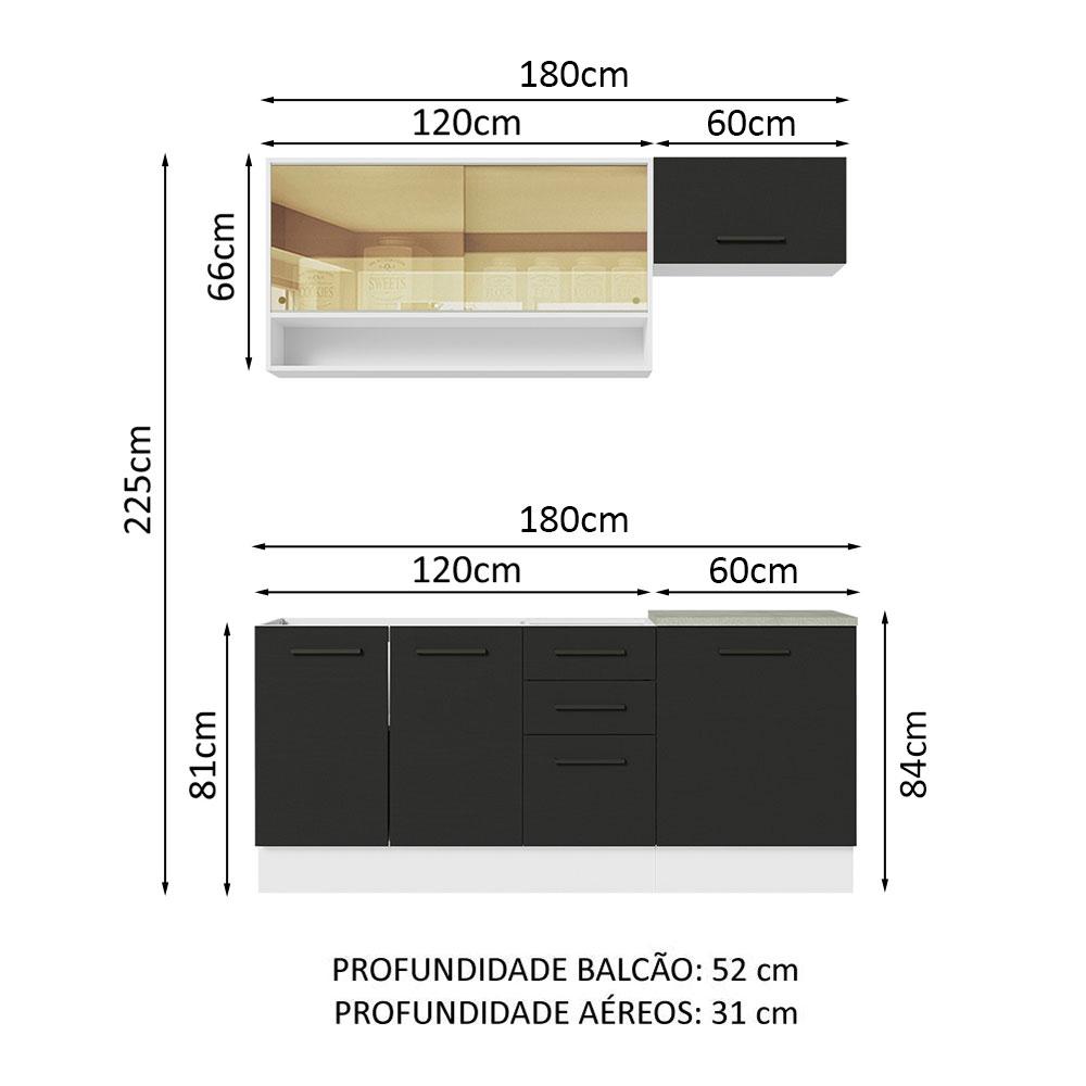 Cozinha Completa Madesa Agata 180004 com Armário e Balcão (Sem Tampo e Pia) - Branco/Preto