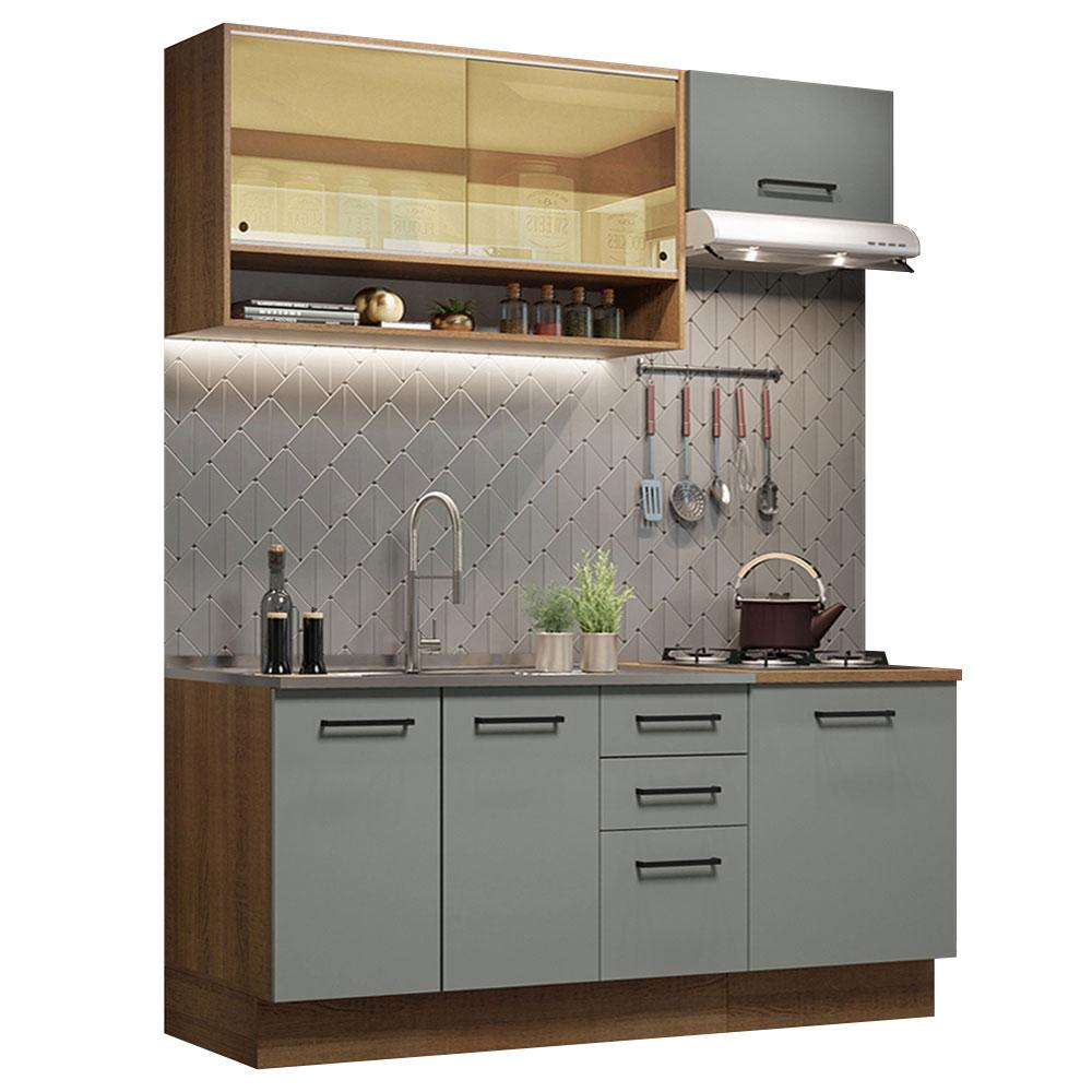 Cozinha Completa Madesa Agata 180004 com Armário e Balcão (Sem Tampo e Pia) - Rustic/Cinza