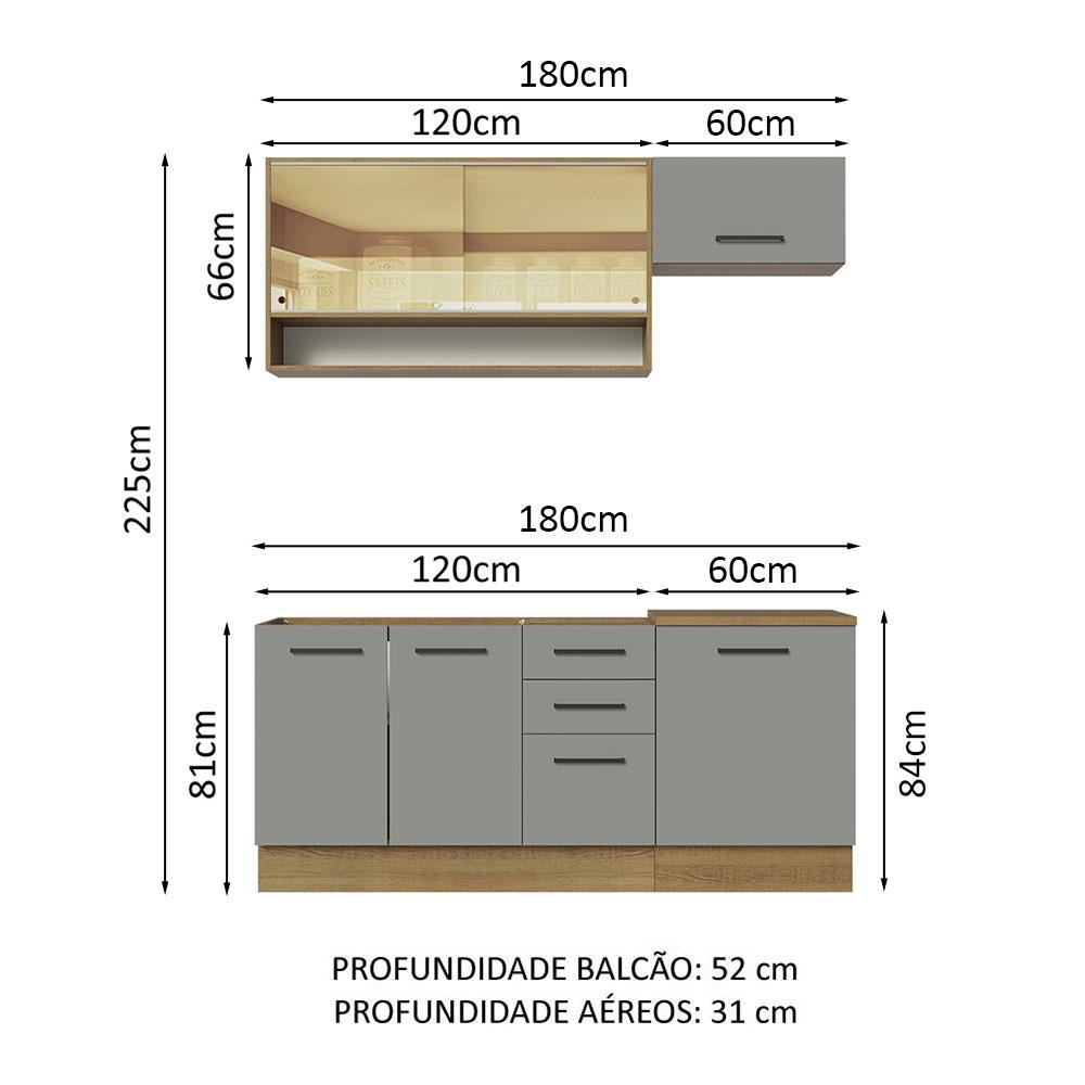 Cozinha Completa Madesa Agata 180004 com Armário e Balcão (Sem Tampo e Pia) - Rustic/Cinza