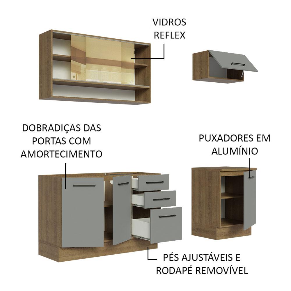 Cozinha Completa Madesa Agata 180004 com Armário e Balcão (Sem Tampo e Pia) - Rustic/Cinza