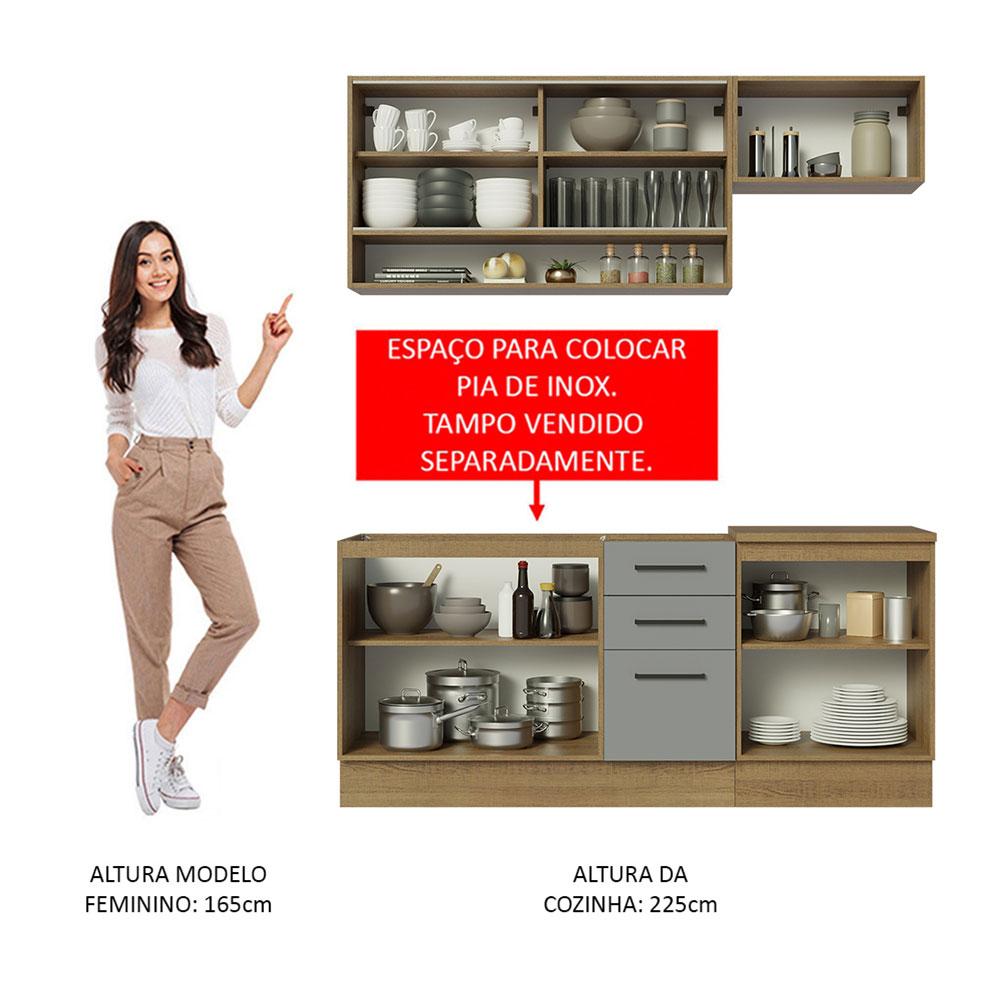 Cozinha Completa Madesa Agata 180004 com Armário e Balcão (Sem Tampo e Pia) - Rustic/Cinza