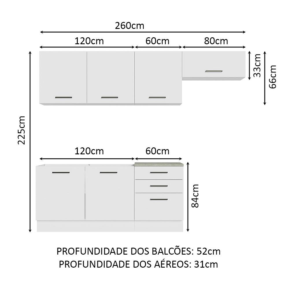 Cozinha Completa Madesa Agata 260002 com Armário e Balcão (Sem Tampo e Pia) - Branco