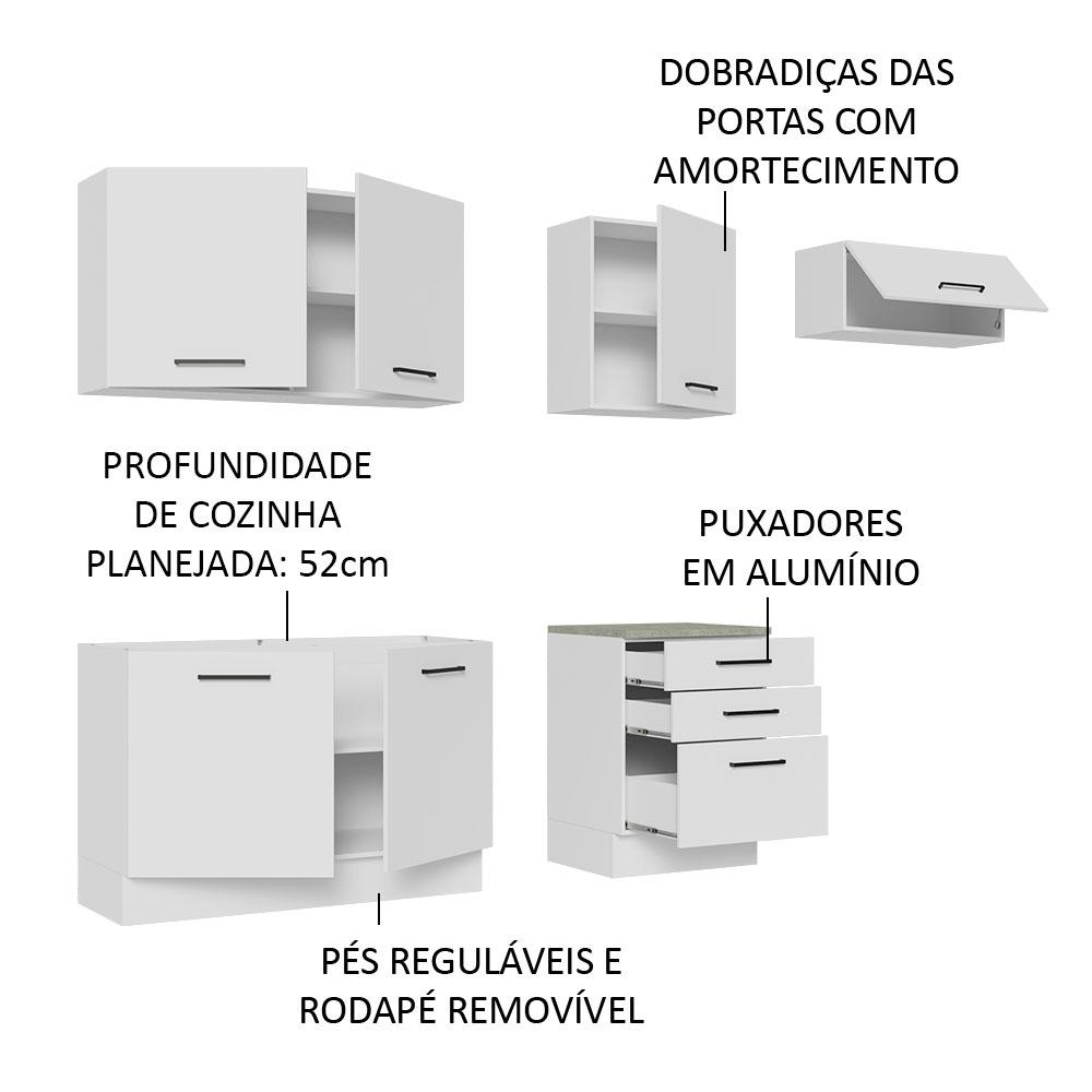 Cozinha Completa Madesa Agata 260002 com Armário e Balcão (Sem Tampo e Pia) - Branco