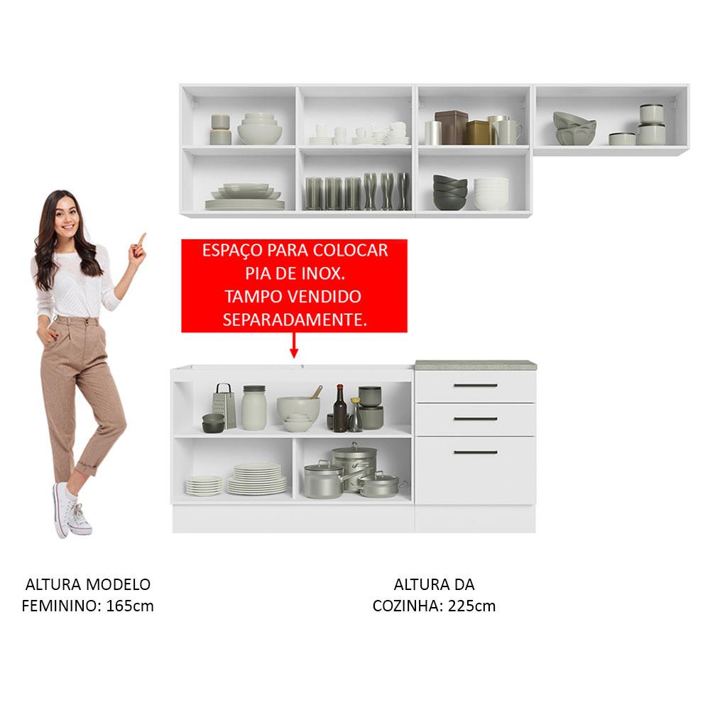 Cozinha Completa Madesa Agata 260002 com Armário e Balcão (Sem Tampo e Pia) - Branco