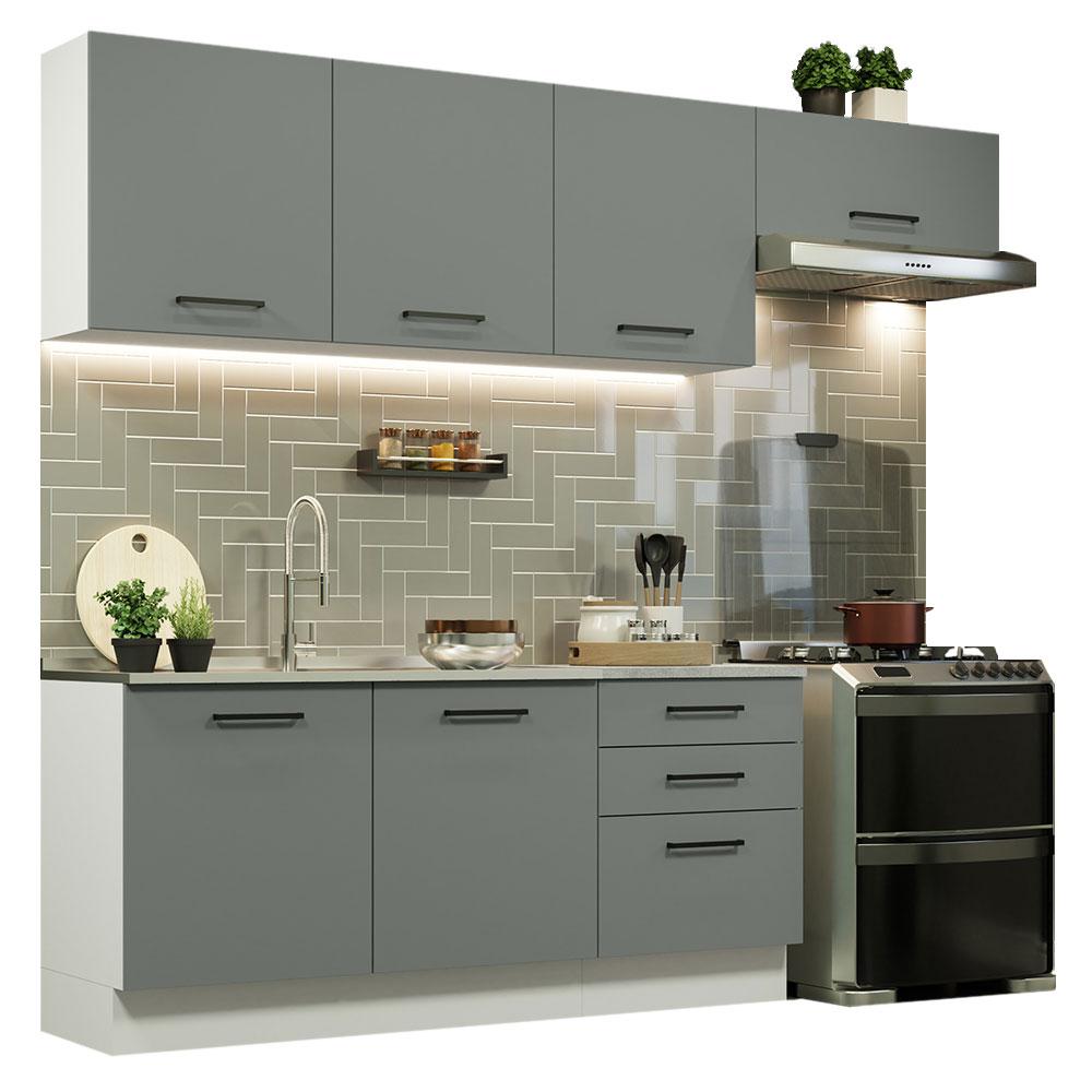 Cozinha Completa Madesa Agata 260002 com Armário e Balcão (Sem Tampo e Pia) - Branco/Cinza