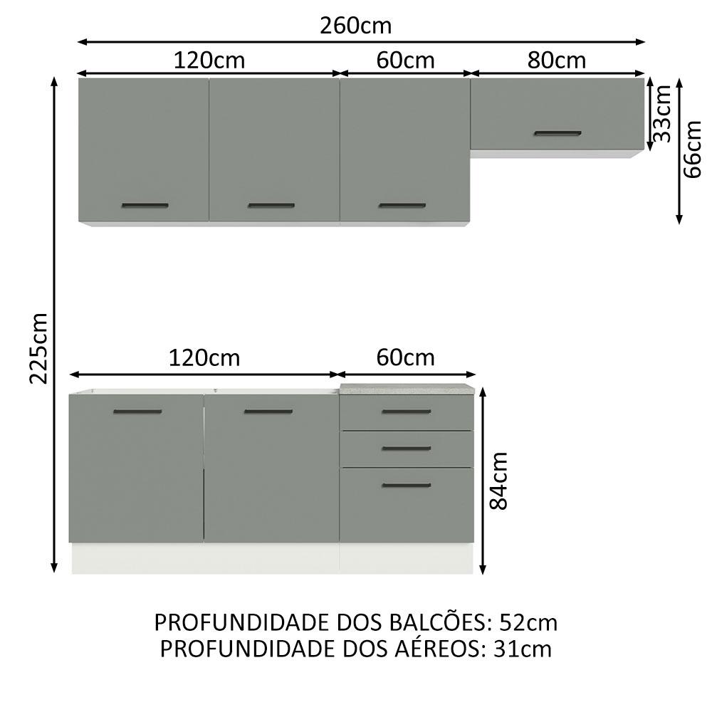 Cozinha Completa Madesa Agata 260002 com Armário e Balcão (Sem Tampo e Pia) - Branco/Cinza