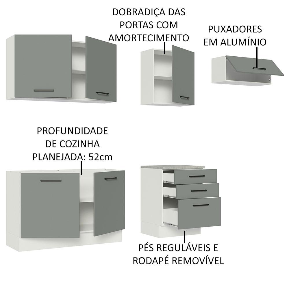 Cozinha Completa Madesa Agata 260002 com Armário e Balcão (Sem Tampo e Pia) - Branco/Cinza