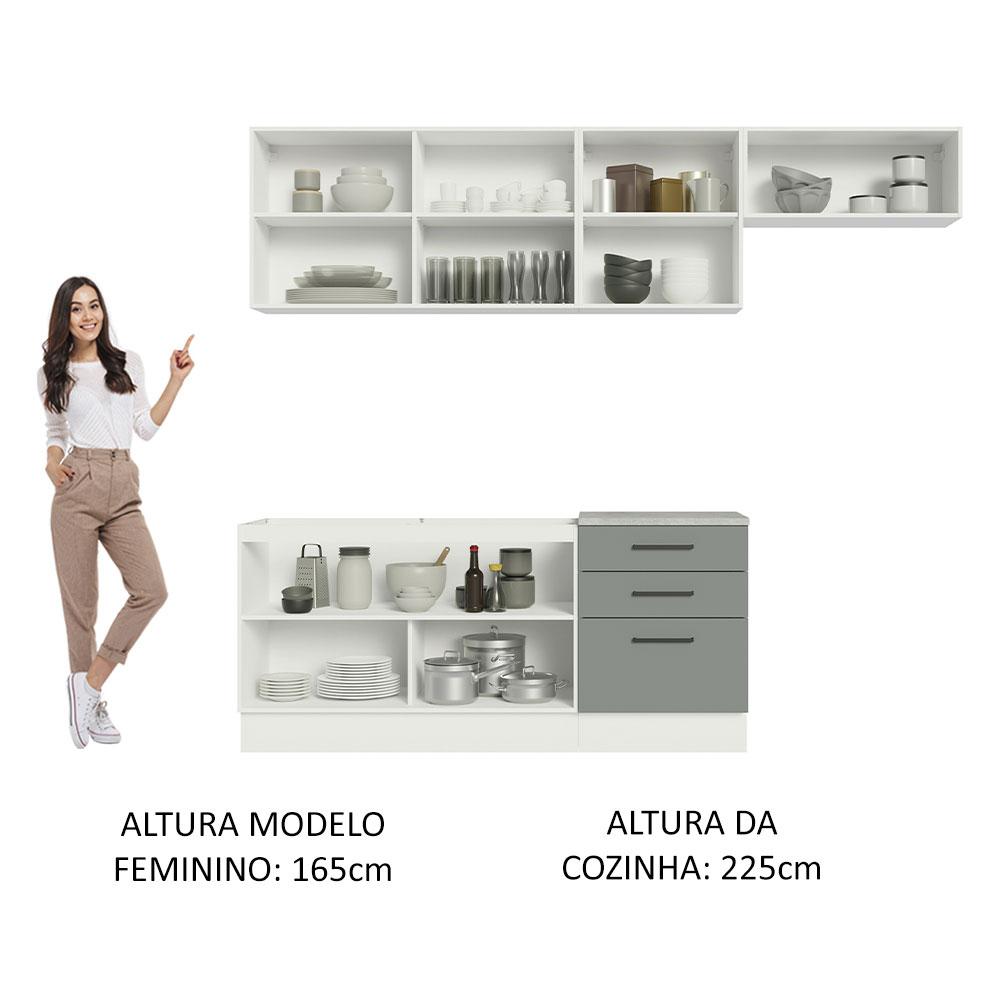 Cozinha Completa Madesa Agata 260002 com Armário e Balcão (Sem Tampo e Pia) - Branco/Cinza