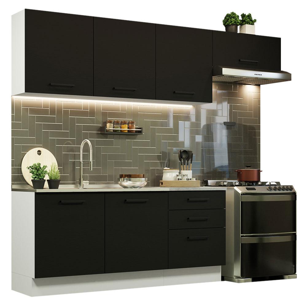Cozinha Completa Madesa Agata 260002 com Armário e Balcão (Sem Tampo e Pia) - Branco/Preto
