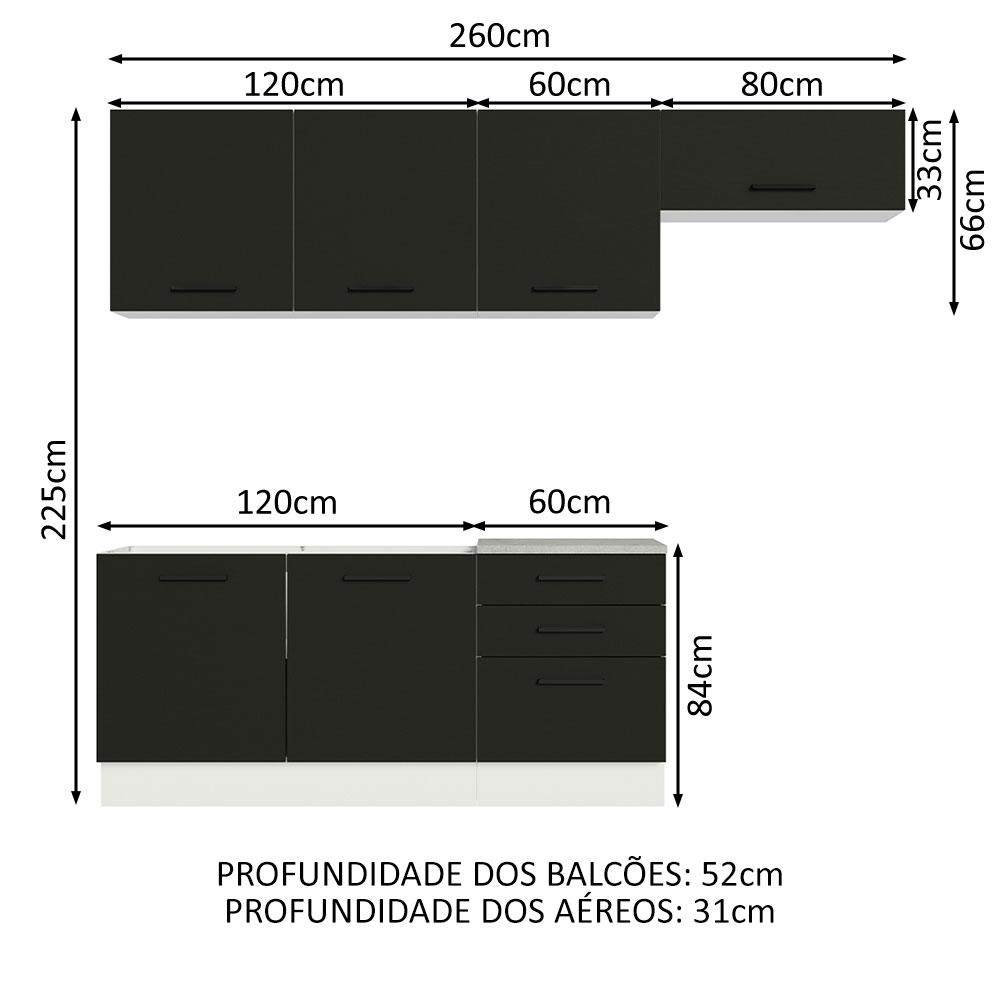 Cozinha Completa Madesa Agata 260002 com Armário e Balcão (Sem Tampo e Pia) - Branco/Preto