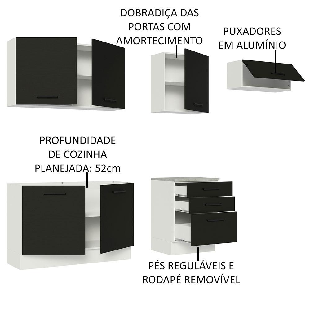 Cozinha Completa Madesa Agata 260002 com Armário e Balcão (Sem Tampo e Pia) - Branco/Preto