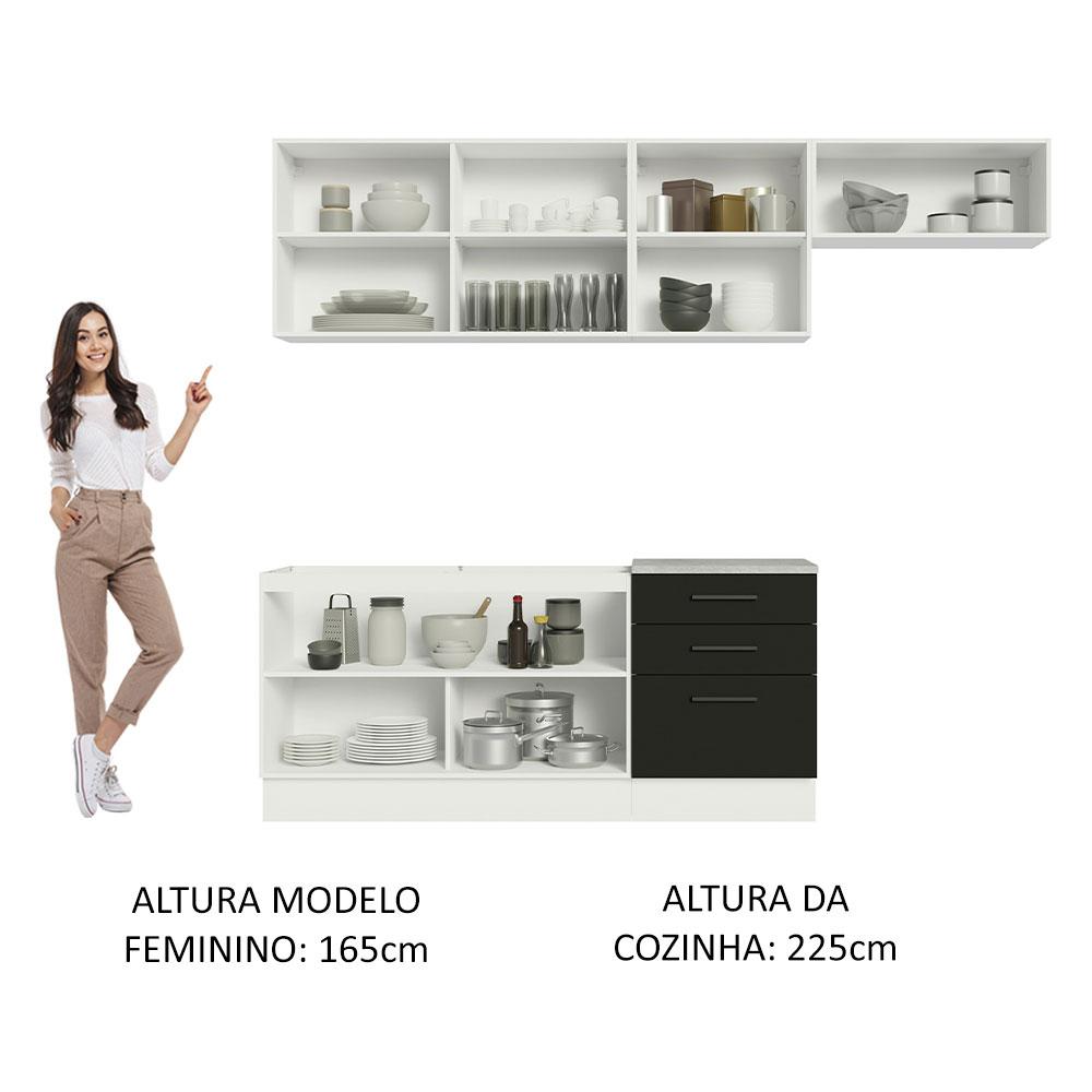 Cozinha Completa Madesa Agata 260002 com Armário e Balcão (Sem Tampo e Pia) - Branco/Preto