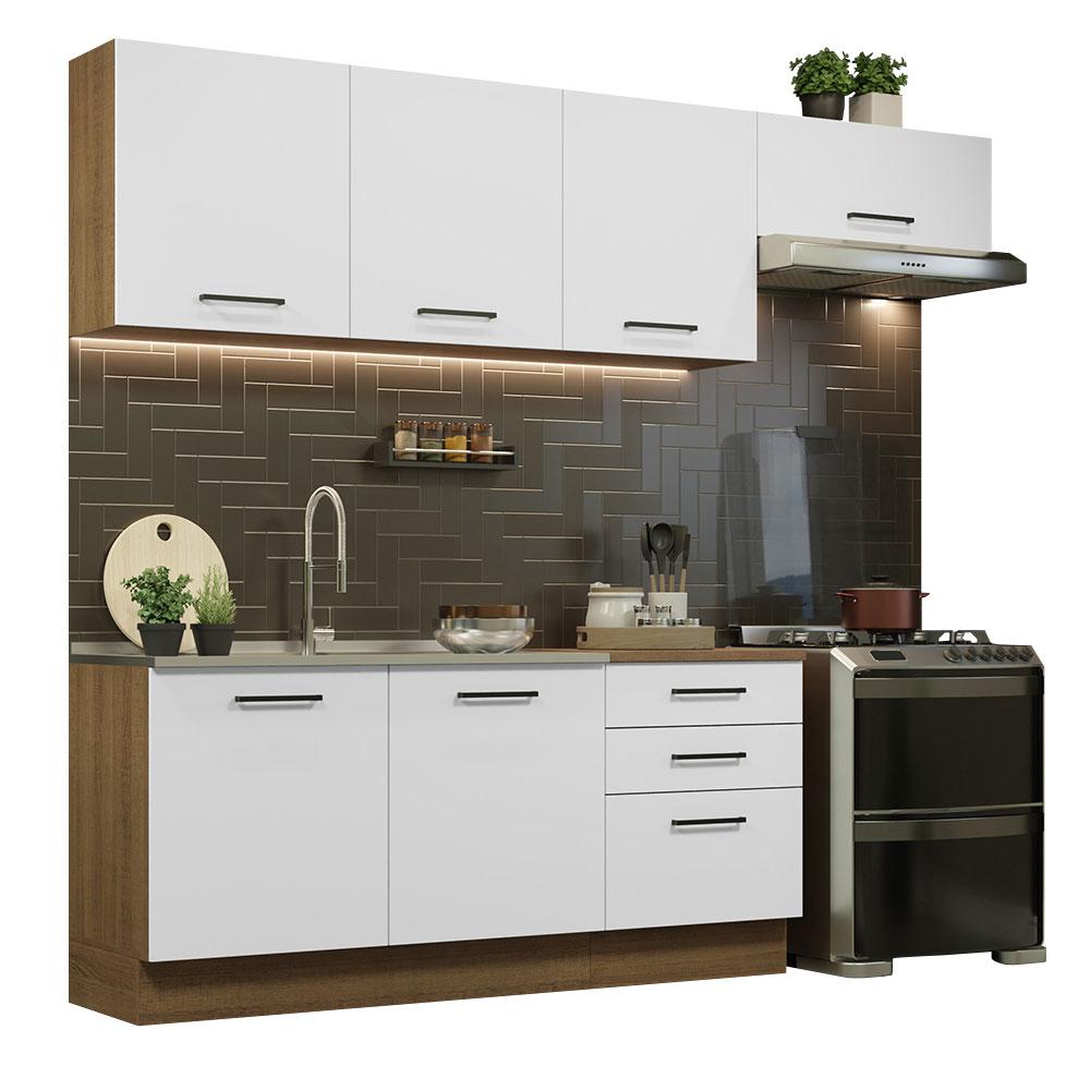 Cozinha Completa Madesa Agata 260002 com Armário e Balcão (Sem Tampo e Pia) - Rustic/Branco