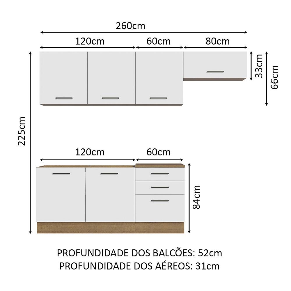 Cozinha Completa Madesa Agata 260002 com Armário e Balcão (Sem Tampo e Pia) - Rustic/Branco