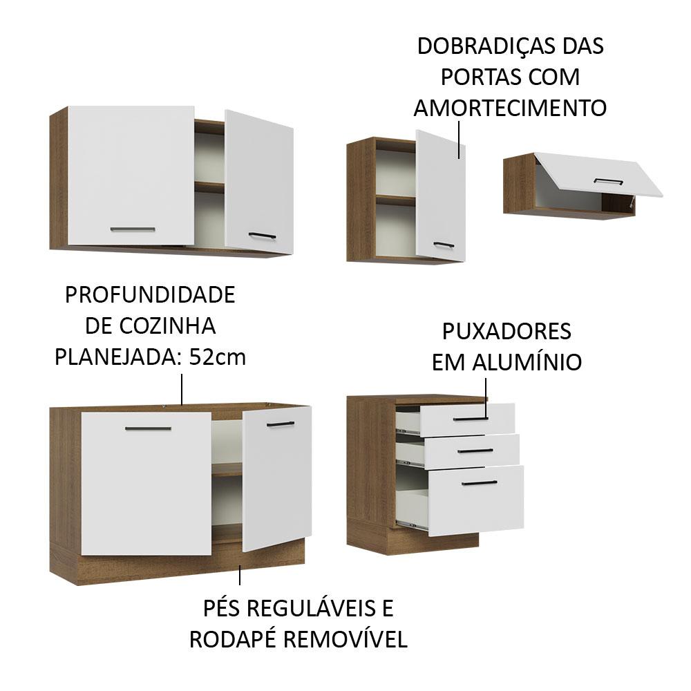 Cozinha Completa Madesa Agata 260002 com Armário e Balcão (Sem Tampo e Pia) - Rustic/Branco