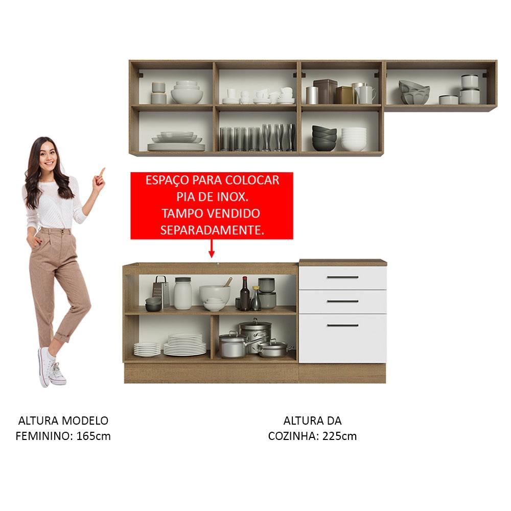 Cozinha Completa Madesa Agata 260002 com Armário e Balcão (Sem Tampo e Pia) - Rustic/Branco