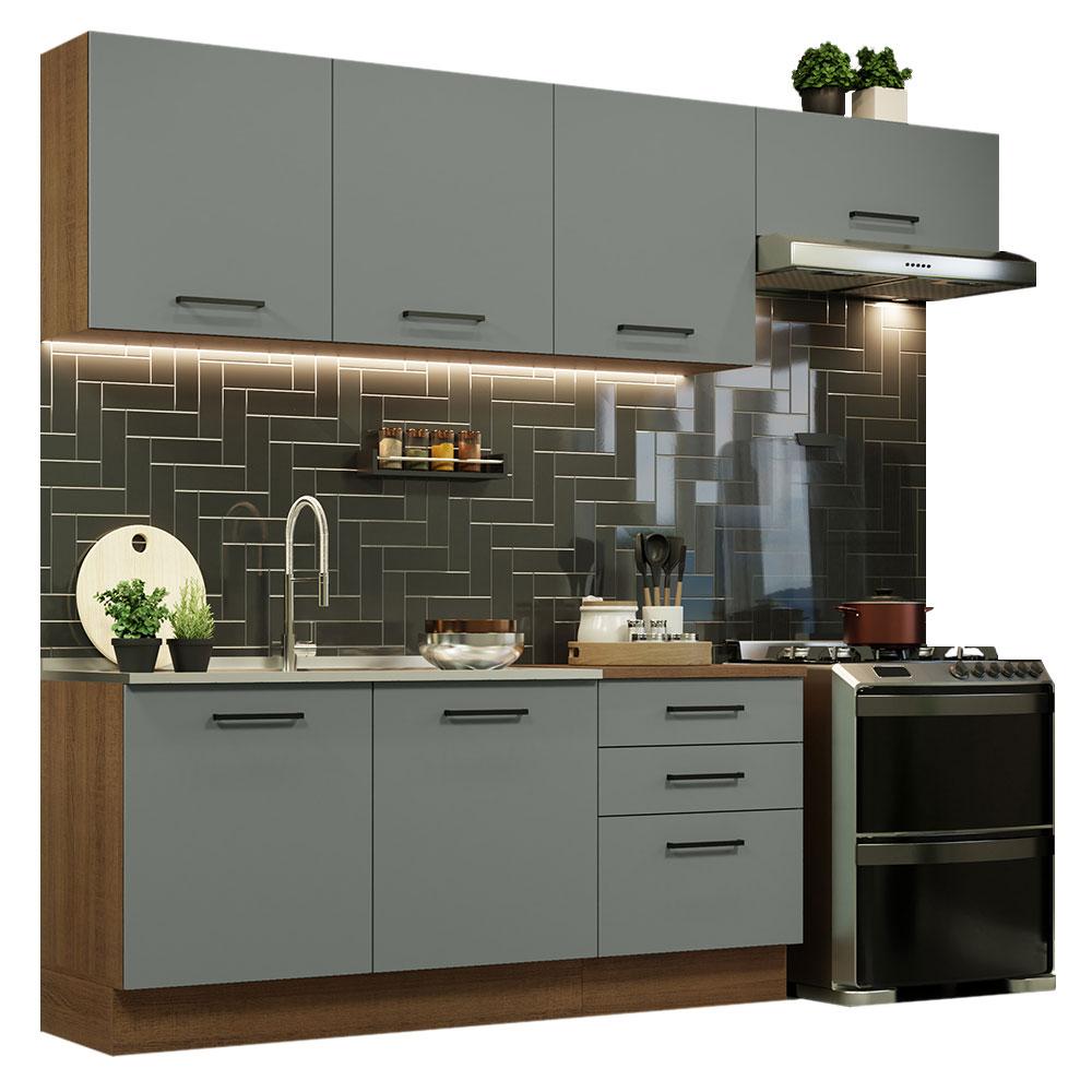 Cozinha Completa Madesa Agata 260002 com Armário e Balcão (Sem Tampo e Pia) - Rustic/Cinza