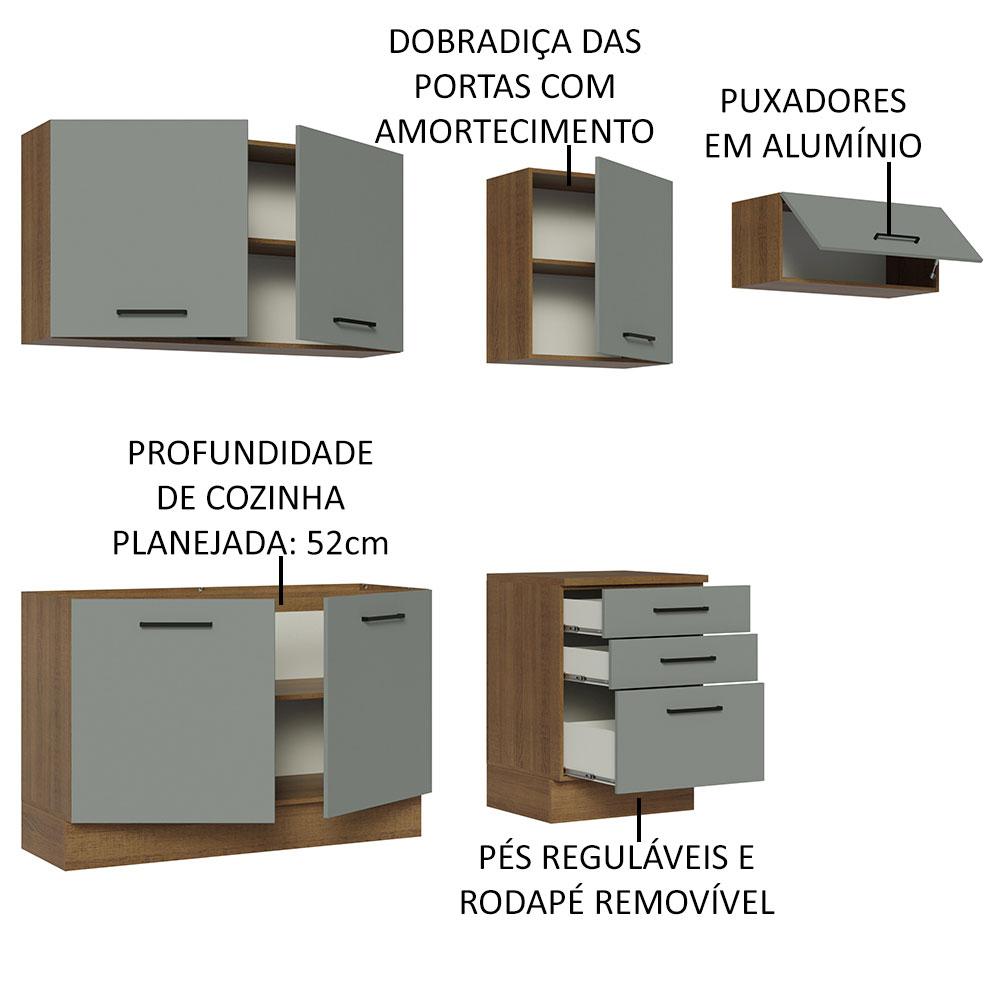 Cozinha Completa Madesa Agata 260002 com Armário e Balcão (Sem Tampo e Pia) - Rustic/Cinza