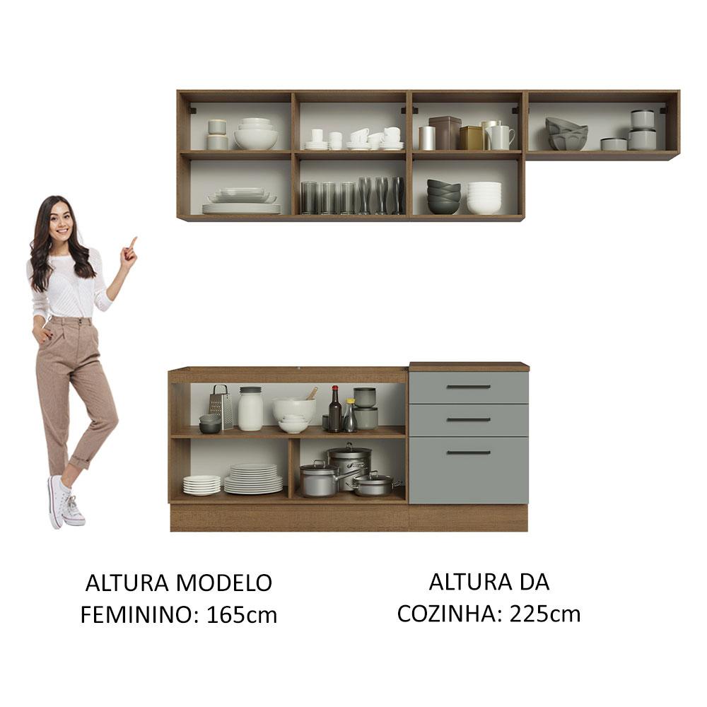 Cozinha Completa Madesa Agata 260002 com Armário e Balcão (Sem Tampo e Pia) - Rustic/Cinza