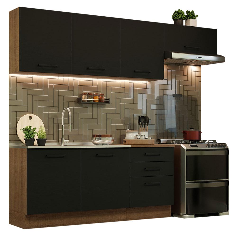 Cozinha Completa Madesa Agata 260002 com Armário e Balcão (Sem Tampo e Pia) - Rustic/Preto