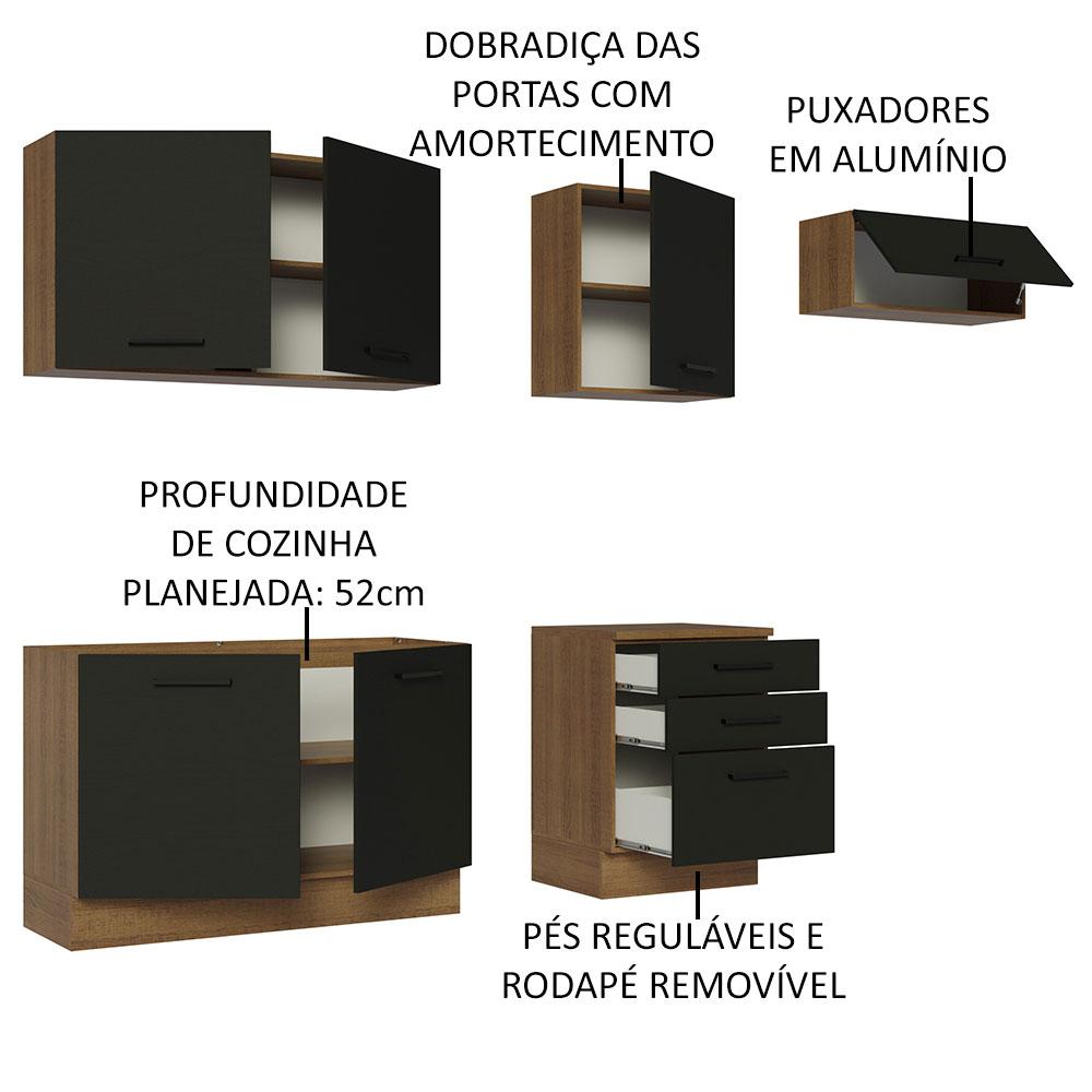 Cozinha Completa Madesa Agata 260002 com Armário e Balcão (Sem Tampo e Pia) - Rustic/Preto