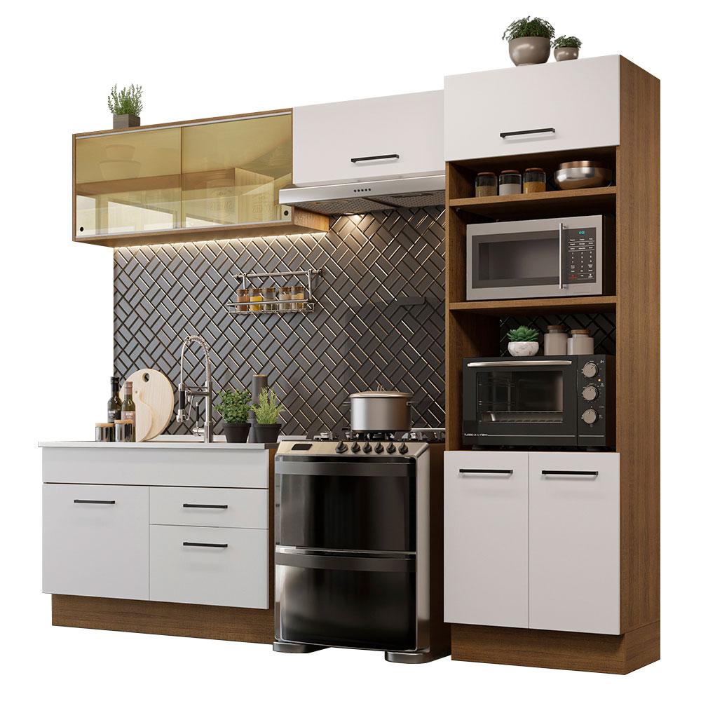 Cozinha Completa Madesa Agata 27000 com Armário e Balcão (Sem Tampo e Pia) - Rustic/Branco