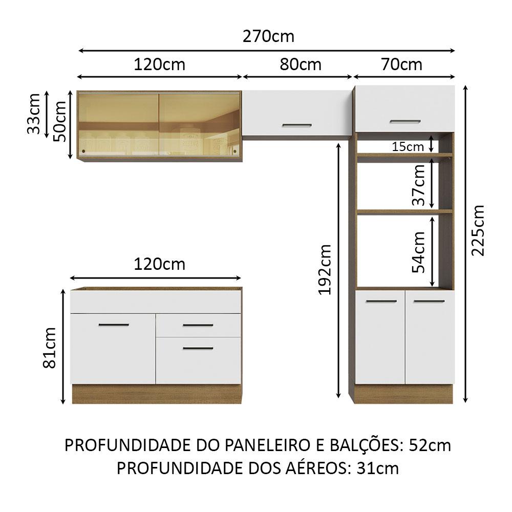 Cozinha Completa Madesa Agata 27000 com Armário e Balcão (Sem Tampo e Pia) - Rustic/Branco