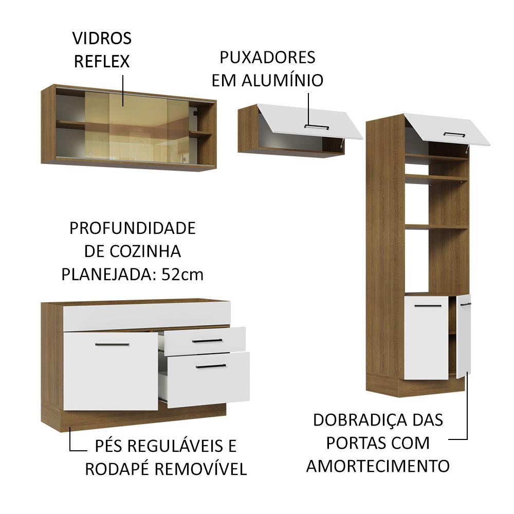 Cozinha Completa Madesa Agata 27000 com Armário e Balcão (Sem Tampo e Pia) - Rustic/Branco