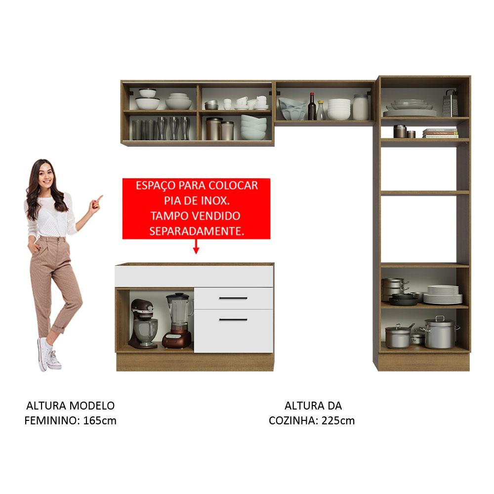 Cozinha Completa Madesa Agata 27000 com Armário e Balcão (Sem Tampo e Pia) - Rustic/Branco