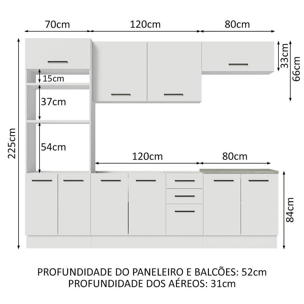 Cozinha Completa Madesa Agata 270001 com Armário e Balcão (Sem Tampo e Pia) - Branco