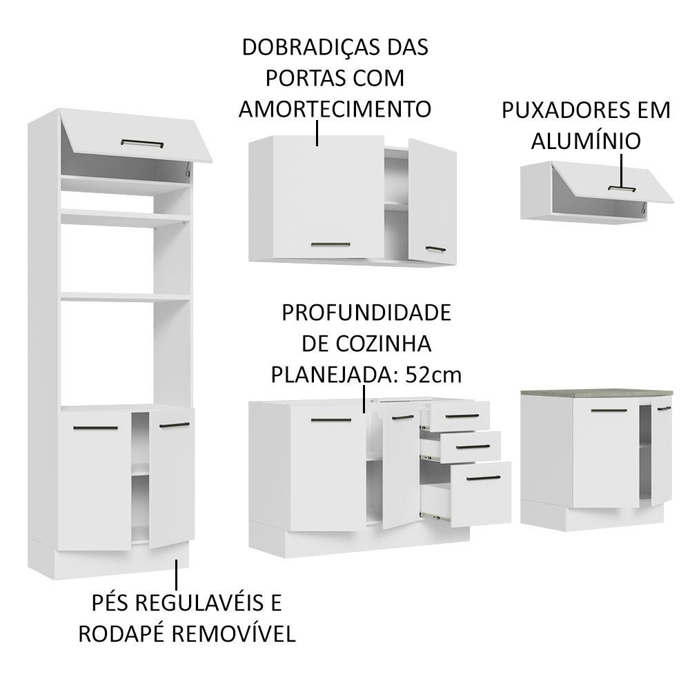 Cozinha Completa Madesa Agata 270001 com Armário e Balcão (Sem Tampo e Pia) - Branco
