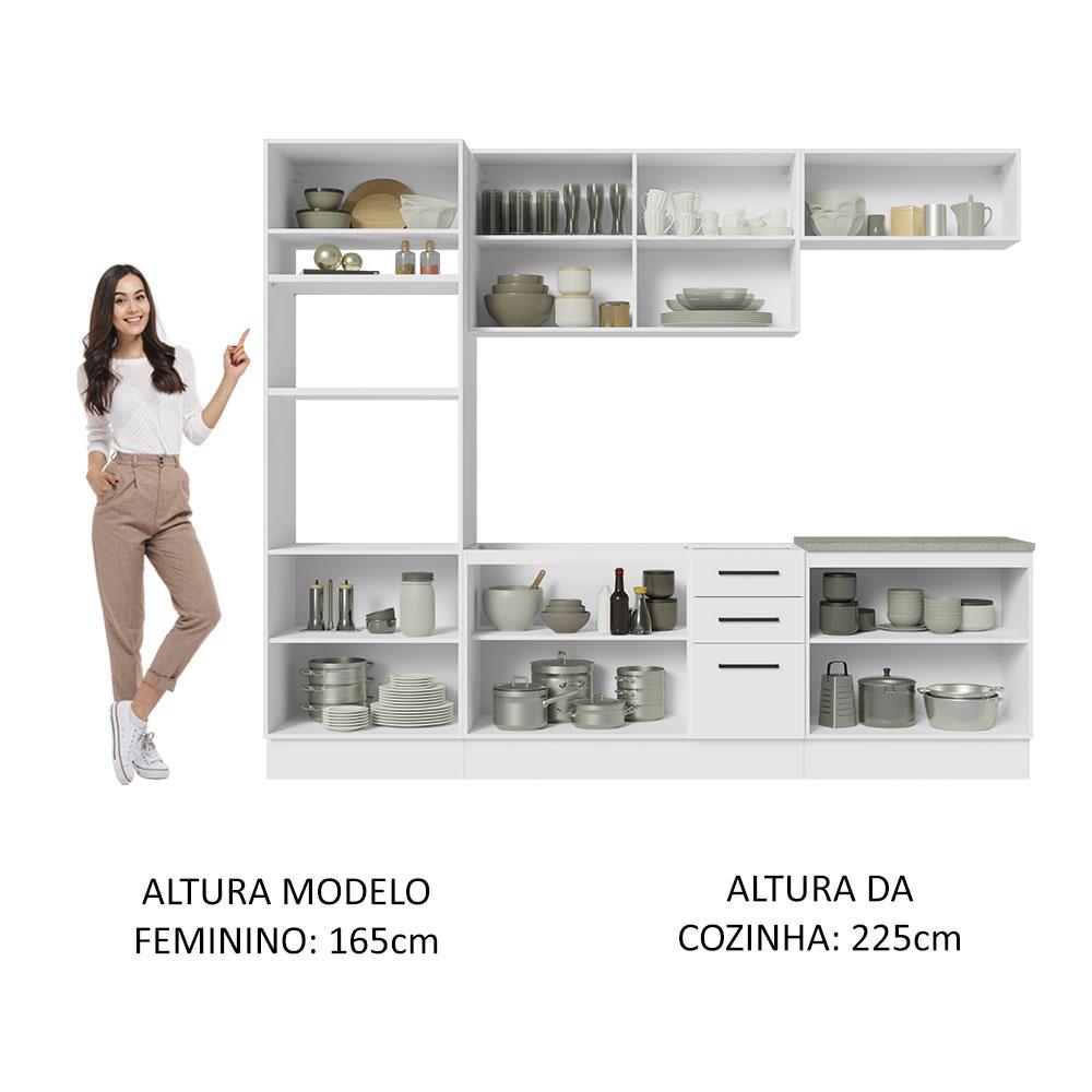 Cozinha Completa Madesa Agata 270001 com Armário e Balcão (Sem Tampo e Pia) - Branco
