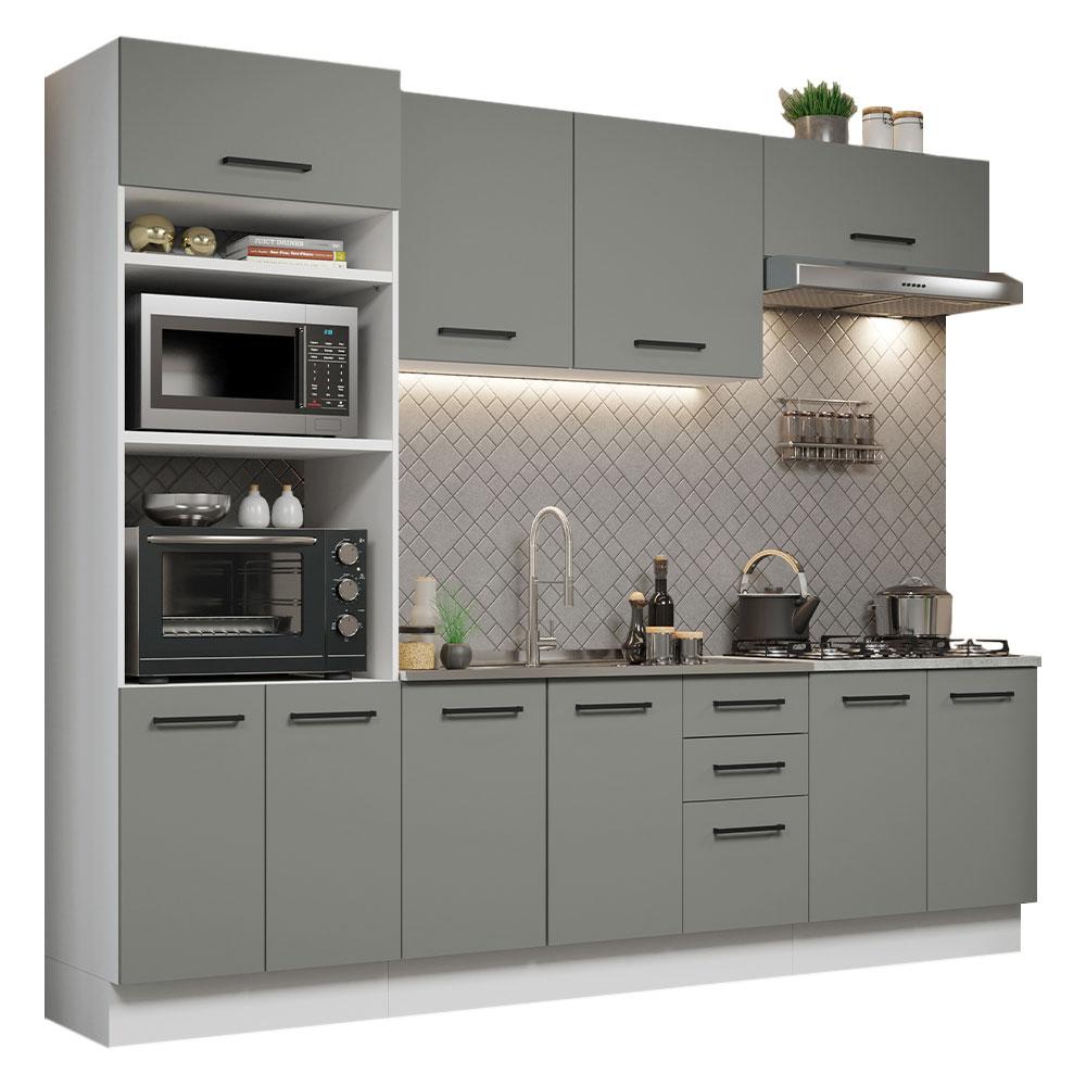 Cozinha Completa Madesa Agata 270001 com Armário e Balcão (Sem Tampo e Pia) - Branco/Cinza