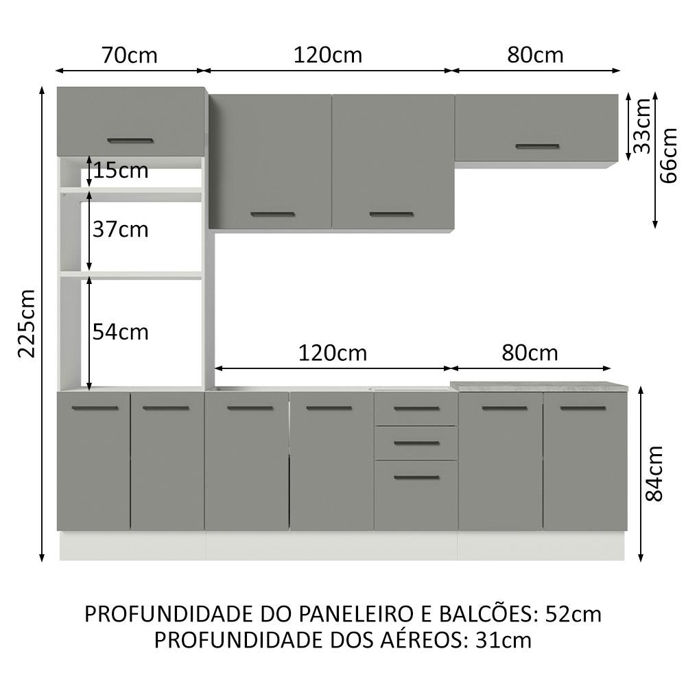 Cozinha Completa Madesa Agata 270001 com Armário e Balcão (Sem Tampo e Pia) - Branco/Cinza
