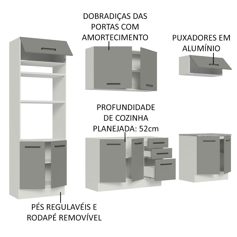 Cozinha Completa Madesa Agata 270001 com Armário e Balcão (Sem Tampo e Pia) - Branco/Cinza