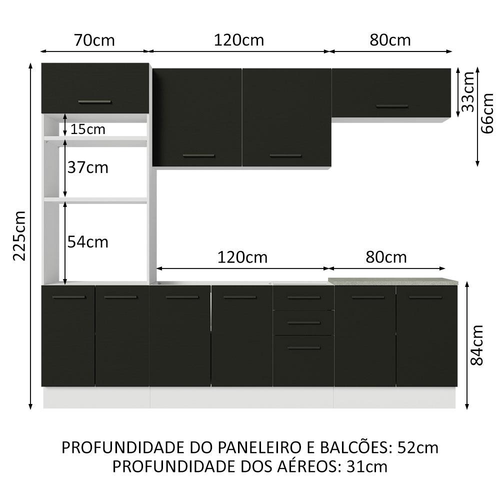 Cozinha Completa Madesa Agata 270001 com Armário e Balcão (Sem Tampo e Pia) - Branco/Preto