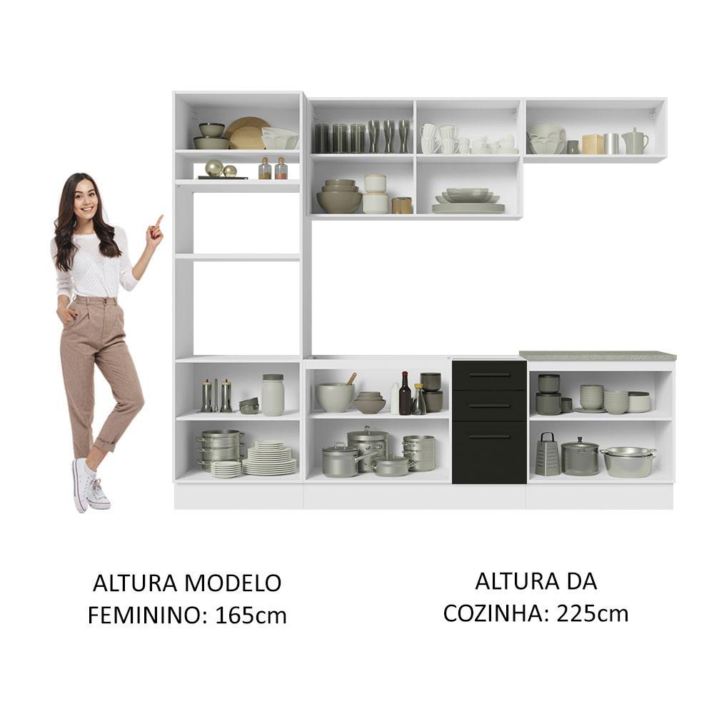 Cozinha Completa Madesa Agata 270001 com Armário e Balcão (Sem Tampo e Pia) - Branco/Preto