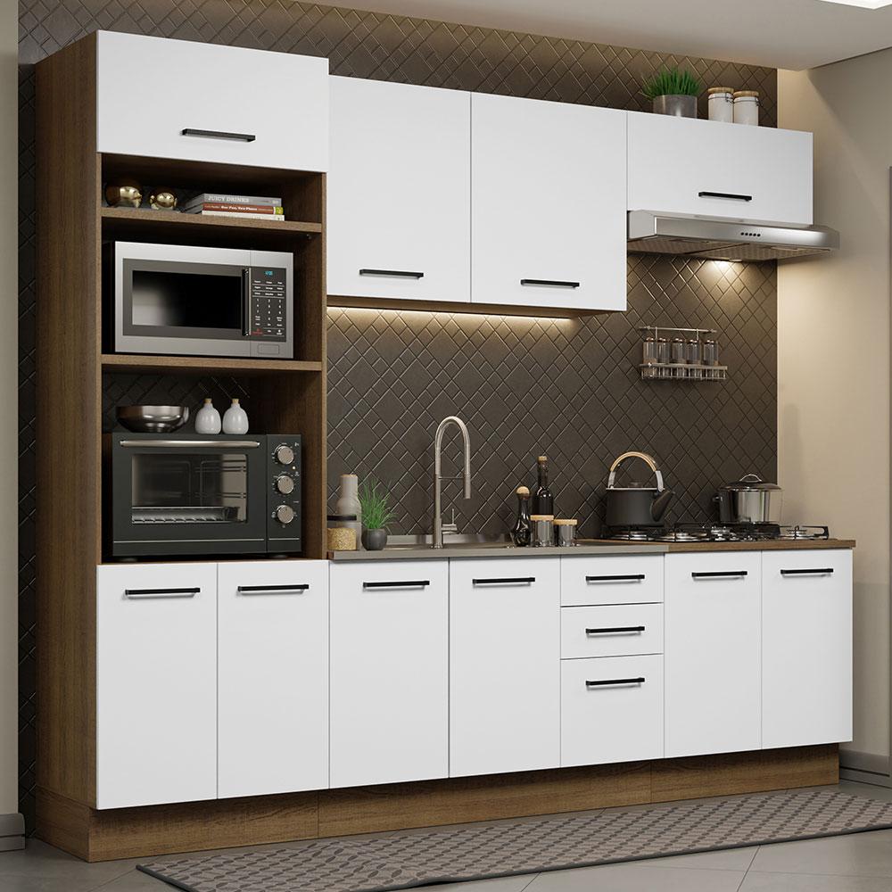 Cozinha Completa Madesa Agata 270001 com Armário e Balcão (Sem Tampo e Pia) - Rustic/Branco
