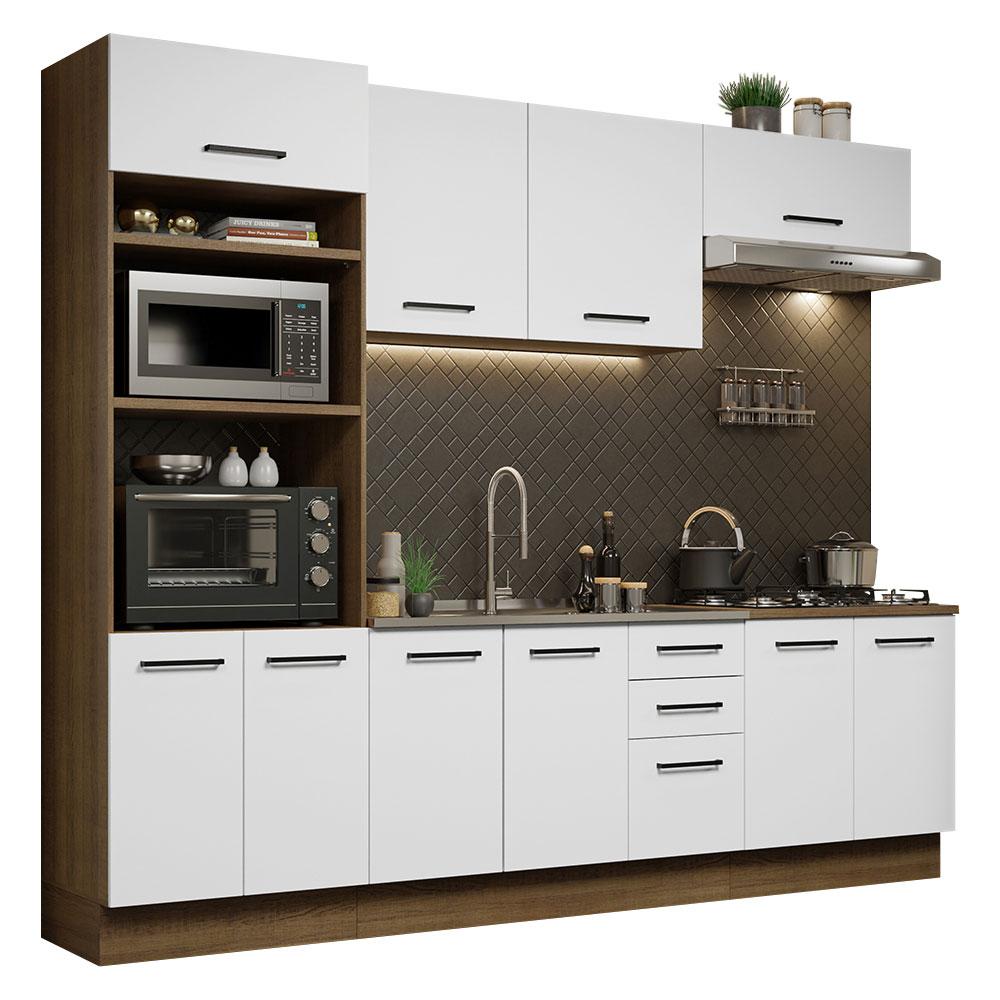 Cozinha Completa Madesa Agata 270001 com Armário e Balcão (Sem Tampo e Pia) - Rustic/Branco