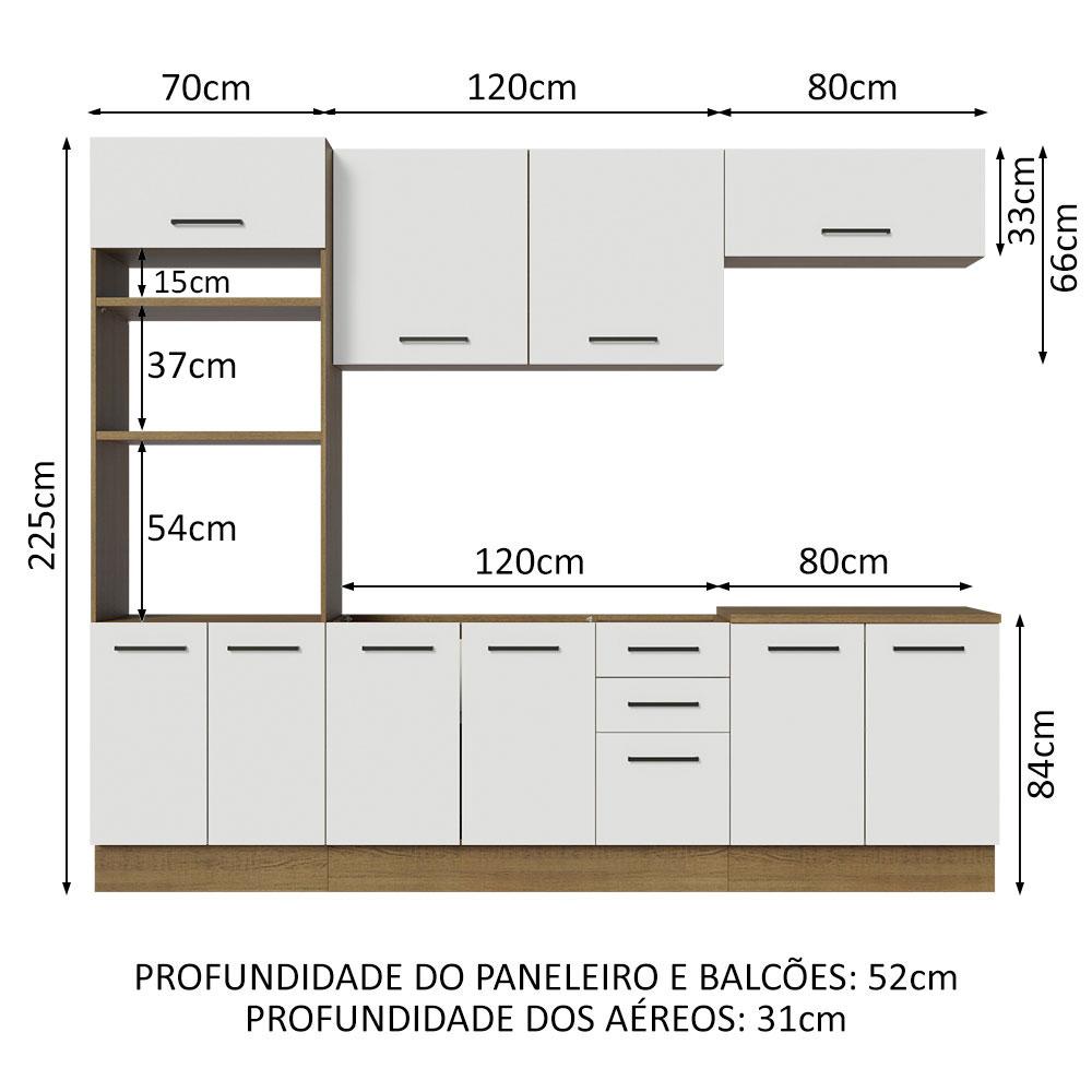 Cozinha Completa Madesa Agata 270001 com Armário e Balcão (Sem Tampo e Pia) - Rustic/Branco